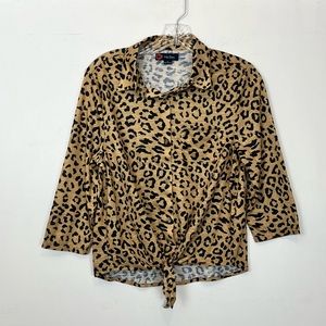 Indigo Poppy Leopard Print Tie Front Top